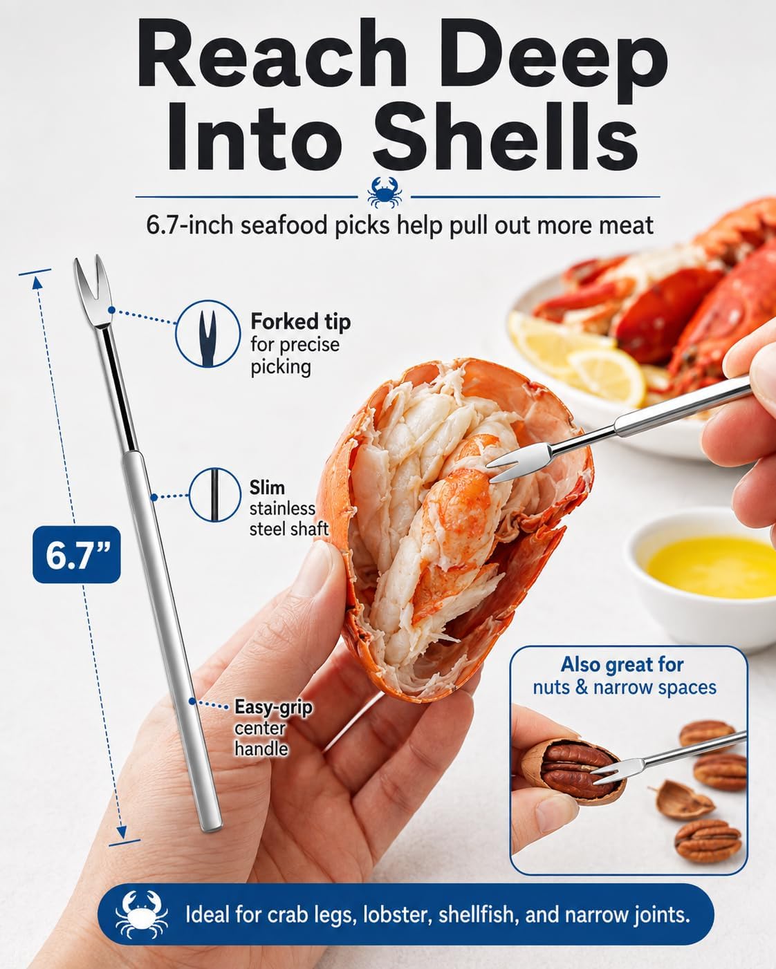 8Pcs Seafood Tools Set, Crab Crackers & Picks, Lobster Crackers