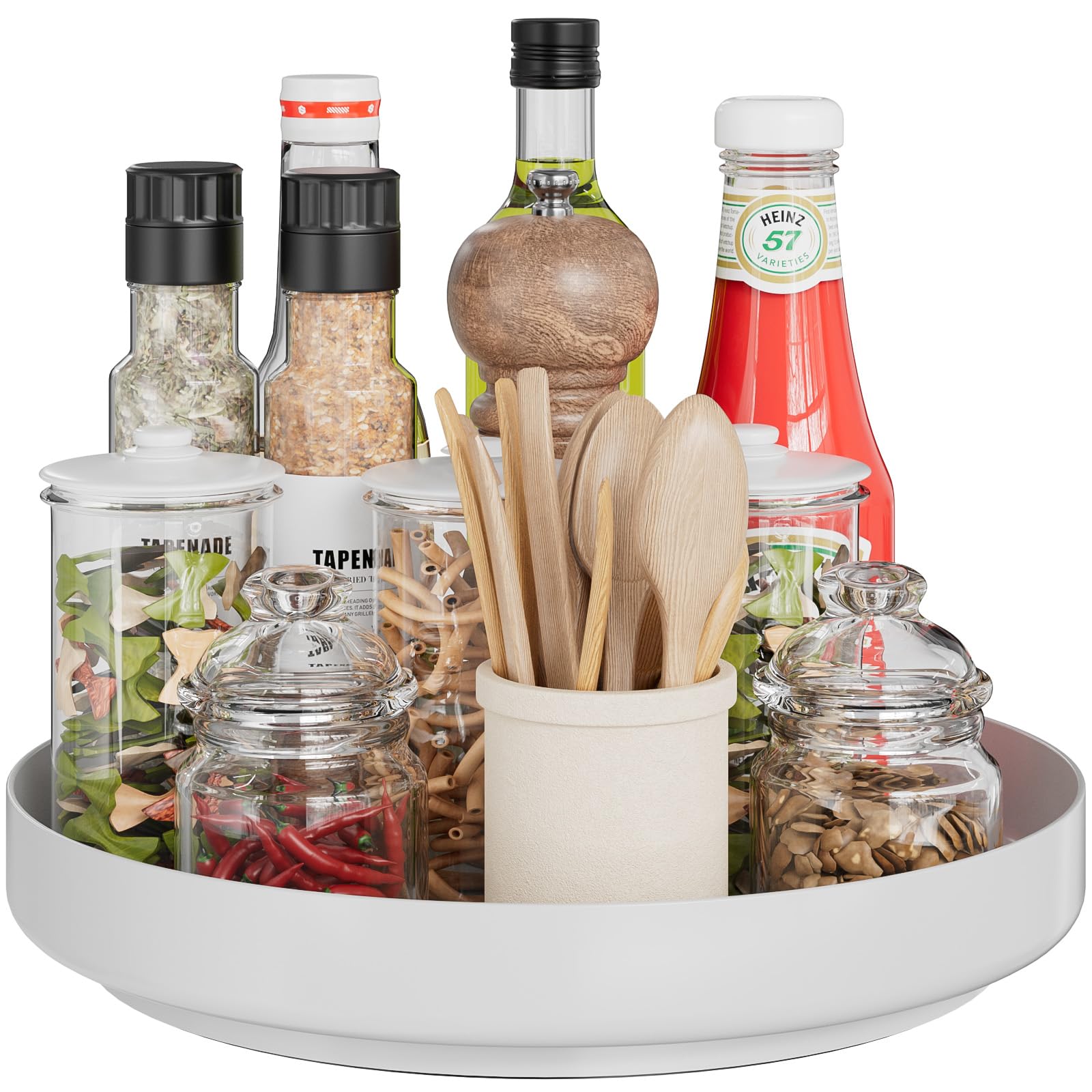 Lazy Susan Spice Rack 360° Rotating Metal Tray Organizer 32cm white