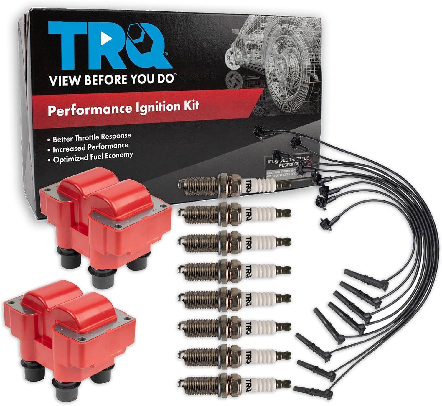 TRQ Ignition Coil & Spark Plug Kit 11 Piece Iridium Plugs Compatible with 1997-1999 Ford F-150 Expedition E-150 Econoline F-250 Crown Victoria 1996-1997 Lincoln Town Car Mercury Grand Marquis Cougar