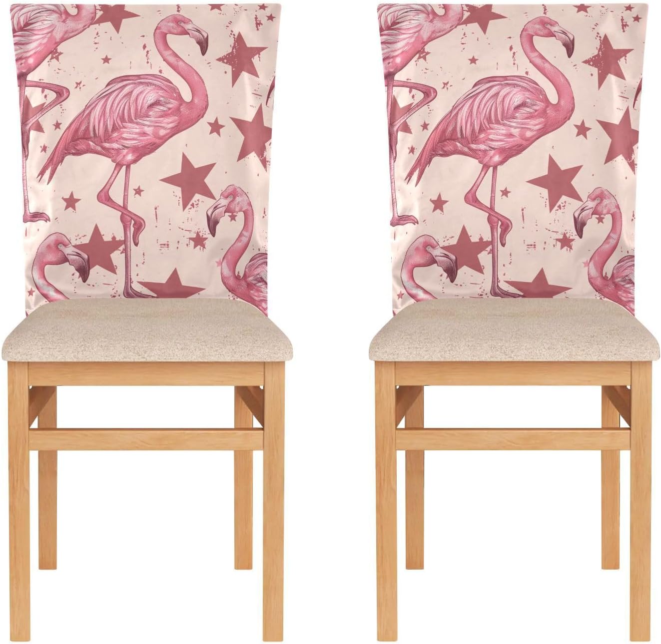 ALAZA Vintage Flamingo Stars Chair Back Cover Set of 6, Washable Reusable Removable Chair Slipcovers Decorative Chair Cover for Home Kitchen Wedding Party