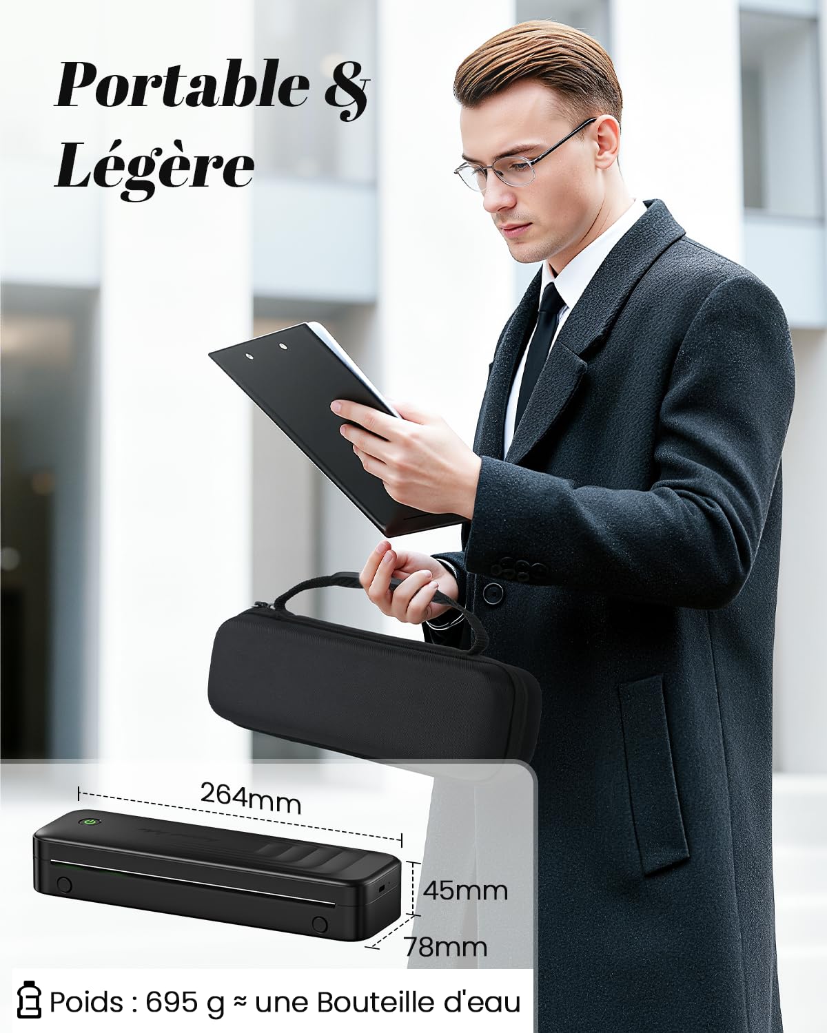 TATTMUSE Imprimante Thermique A4 Portable Bluetooth sans Encre pour Voyage, Noir