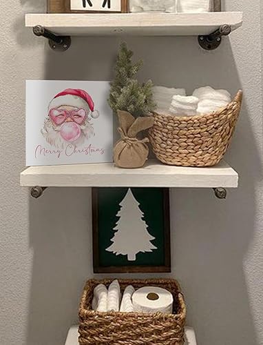 Miniatura 7 de Letrero de madera de Papá Noel rosa de moda, decoración de escritorio de Navidad rosa, divertidos letreros de madera retro de Navidad para el hogar,