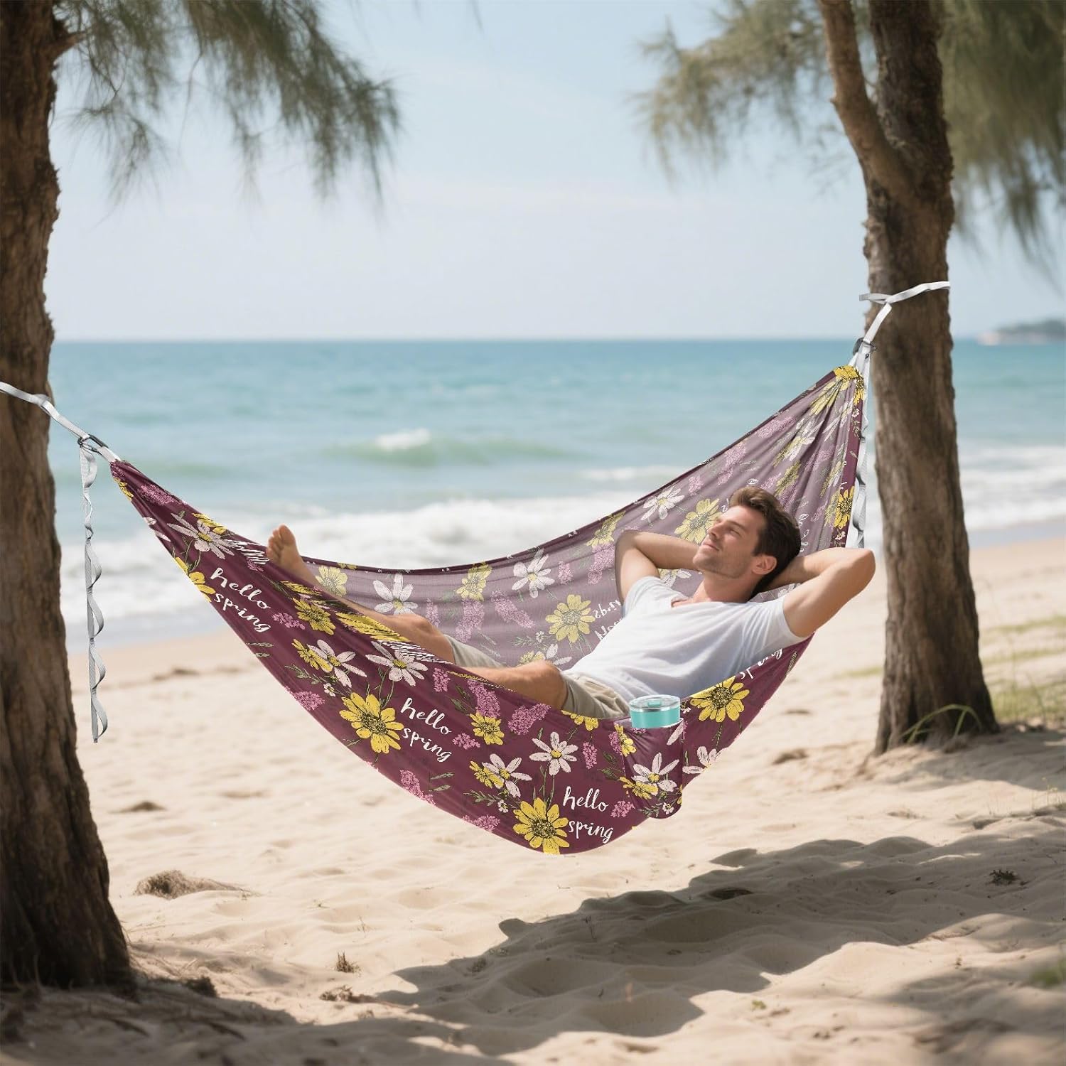 Aesthetic Lavender Burgundy Flower Camping Hammock Portable Hammock for Outside Patio Garden