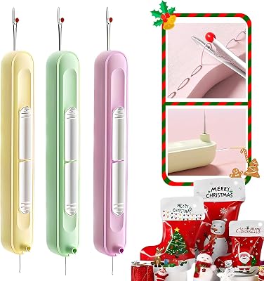 Upgraded 2 in 1 Automatic Needle Threaders Seam Ripper,Quilting Supplies Sewing Kit,Quick Sewing Machine Loop Needle Threaders (Christmas Limited Edition Red-3pcs)