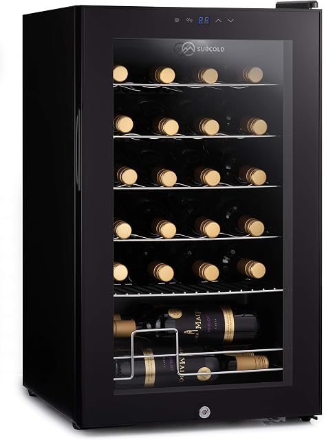 Subcold Viva24 LED  Under Counter Wine Fridge Black | 3-18°C | Wine Cooler | LED + Lock & Key | Glass Door Drinks Cellar | Single-Zone (24 Bottle)