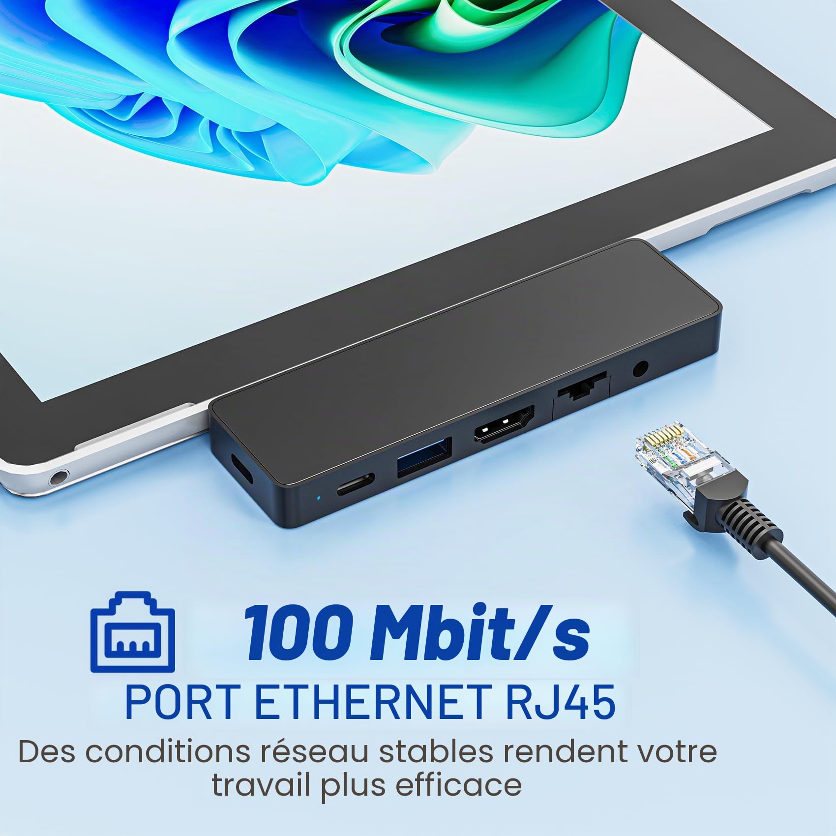USB C Hub pour Surface Pro 11/10/9/8/X, Surface Pro 11 adaptateur avec USB C Thunerbolt 4 (8K Video +40 Gbps Data+100W PD), Port HDMI, 100M Ethernet, 1*USB 3.0, 1*Type-C, 3.5mm Audio, Fente pour carte