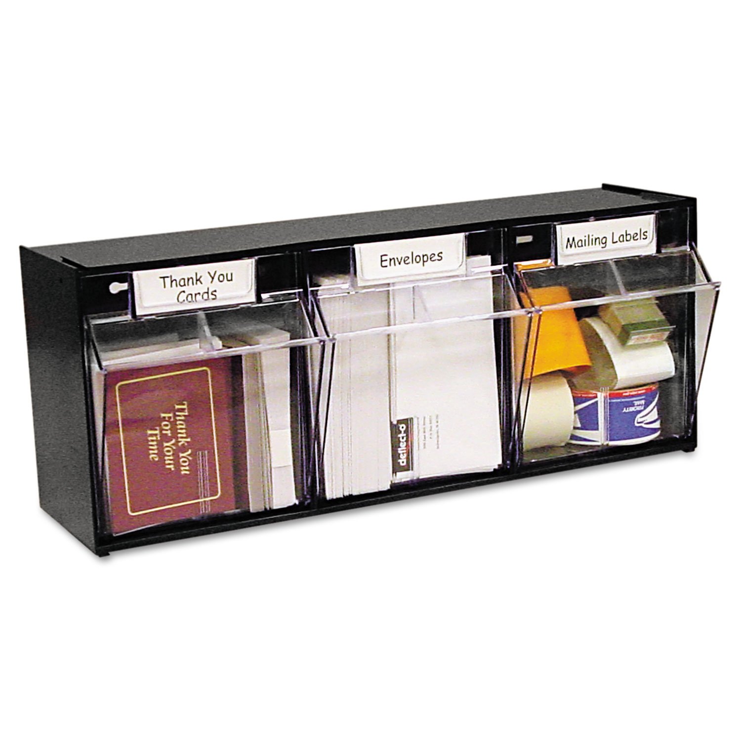 Deflecto 20304OP Tilt Bin Plastic Storage System, 3 Bins, 23 5/8 X 7 3/4 X 9 1/2, Black