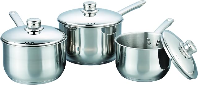 Buckingham Professional Induction Stainless Steel Set of 3 Deep Saucepans with Lid, Cooking Pot, 16 cm / 2.0 L, 18 cm / 2.8 L & 20 cm / 3.8 L .. Premium Quality