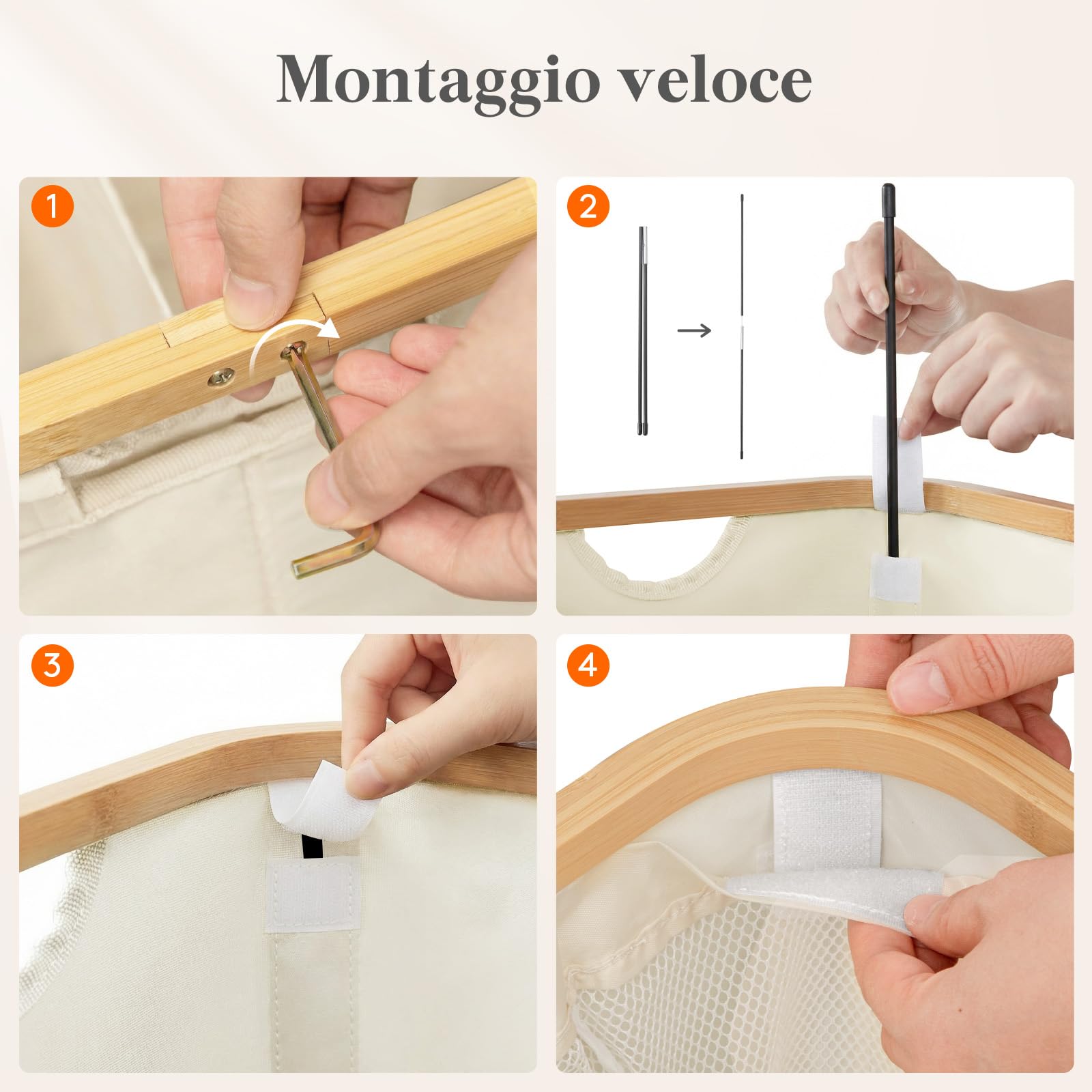 Lifewit 170L Cesto Portabiancheria con 3 Scomparti e 3 Sacchi, Grande Cesta Portabiancheria Pieghevole in Bambùcon Coperchio per Camera da Letto, Bagno, Lavanderia, Beige