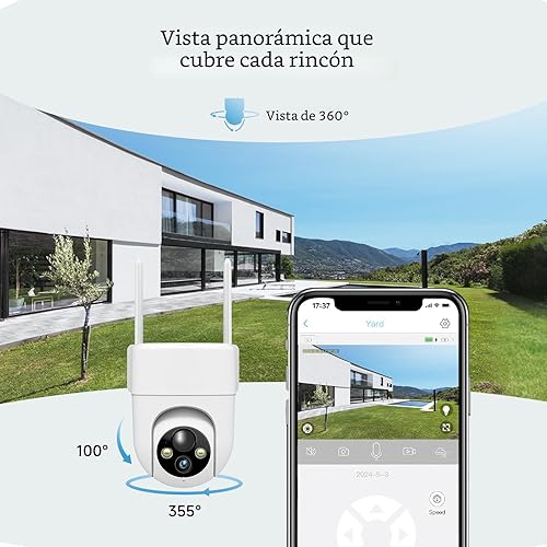 Miniatura 3 de Cámaras de seguridad solar 2K inalámbricas para exteriores, 2 cámaras inalámbricas para exteriores con visión de 360, cámaras para seguridad en el