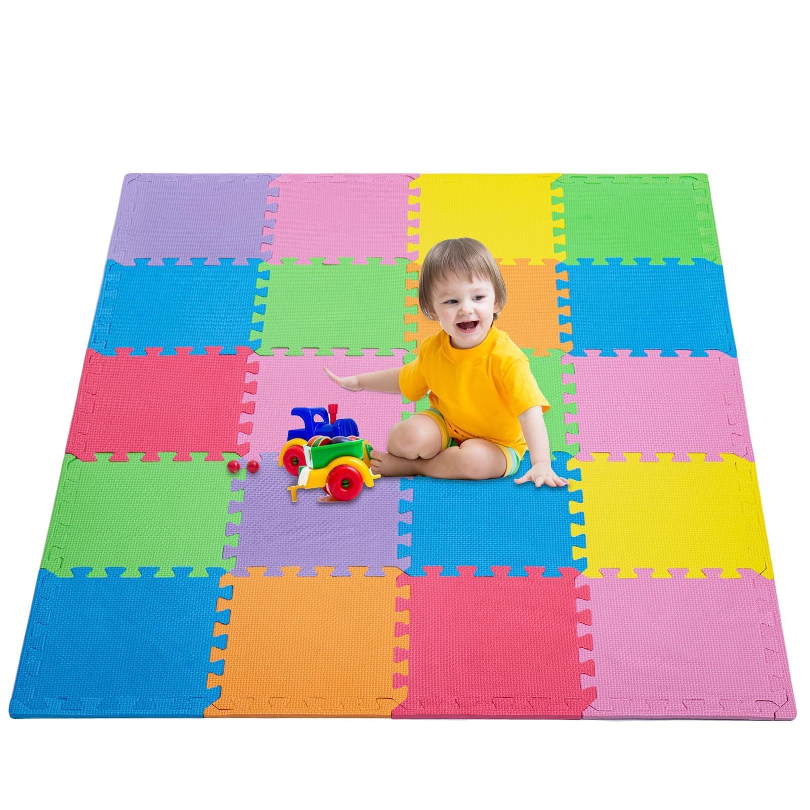 20er-Set Puzzlematten 30×30cm – Weiche Eva Spielmatten, rutschfest, wasserdicht, vielseitige Krabbel- und Spielmatte für Kinderzimmer, Spielbereich und Bodenbelag (Farbig)