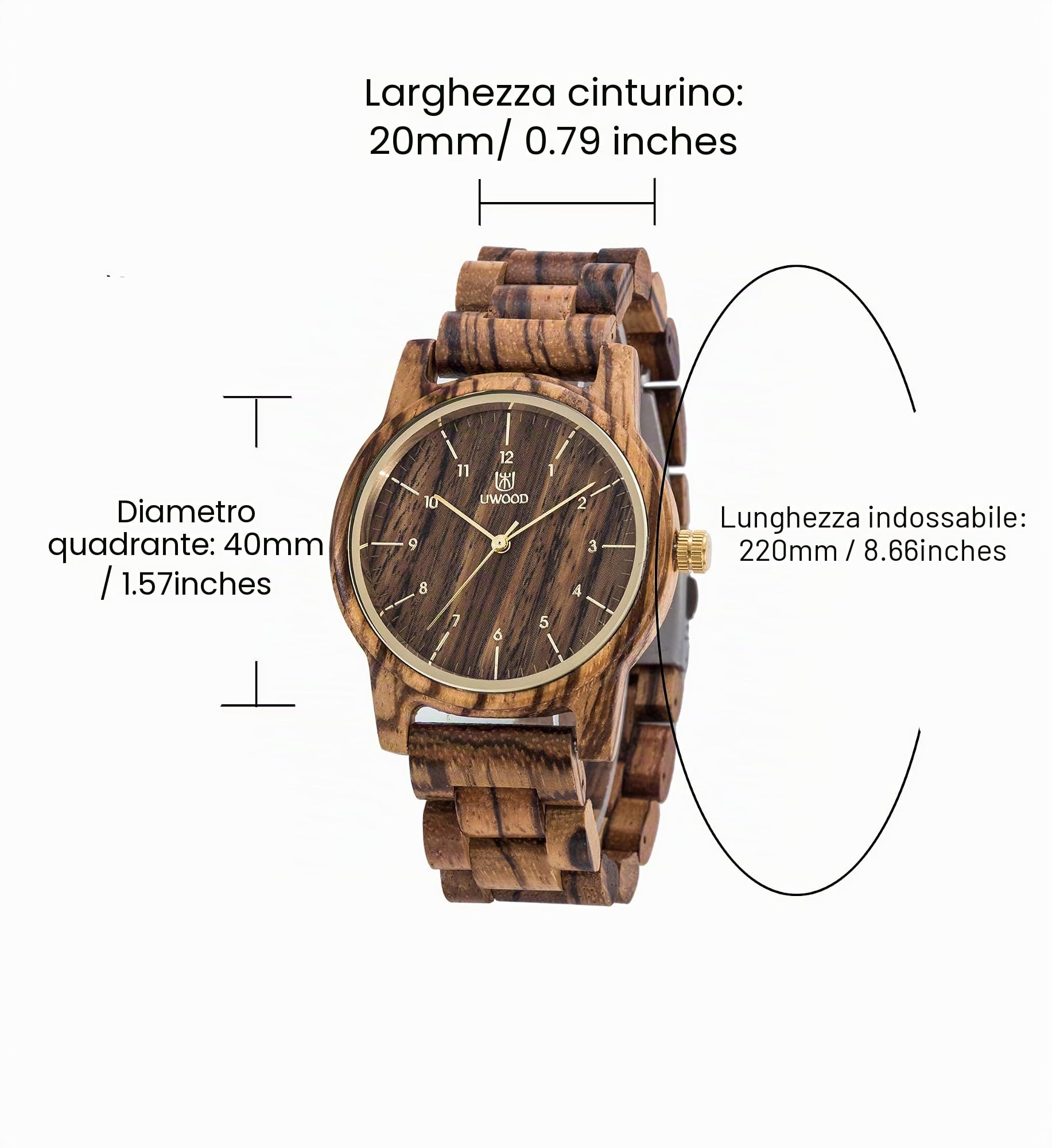 MUJUZE Orologi da Polso in Legno Uomo Donna, Peso Leggero 40g Disegno Rotondo di 40 mm orologio Analogico Al Quarzo Braccialetto di Legno