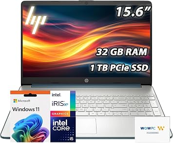 HP Pavilion 15.6" FHD Laptop | 32GB RAM 1TB PCIe SSD | Intel Core i5-1235U 10 Core Processor | Copilot & AI Ready | Wi-Fi 6 | Bluetooth | HDMI | Windows 11 | WOWPC Recovery USB
