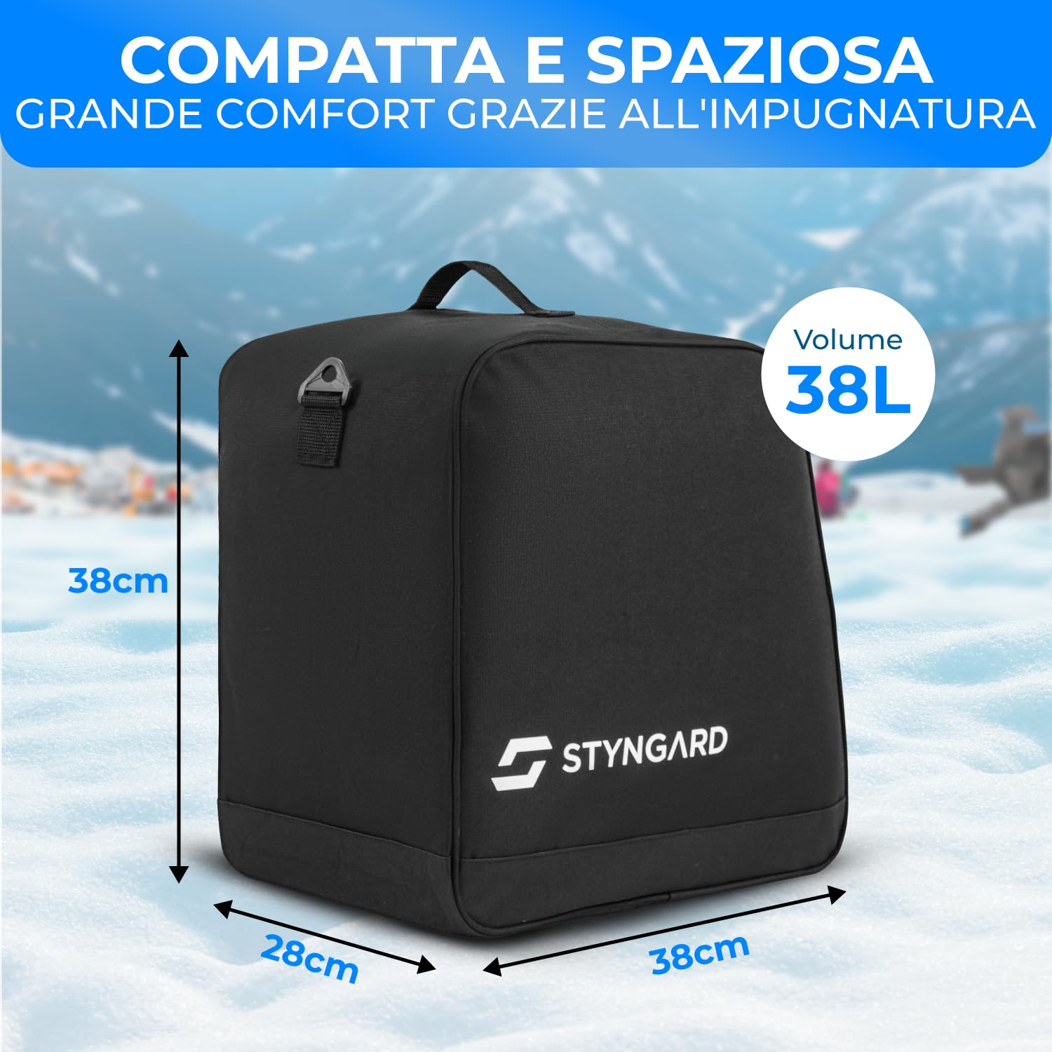 STYNGARD Borsa porta scarponi con scomparto per scarponi [38 L] - Borsa per scarponi da sci con tracolla e spazio per gli accessori da sci modello Cortina