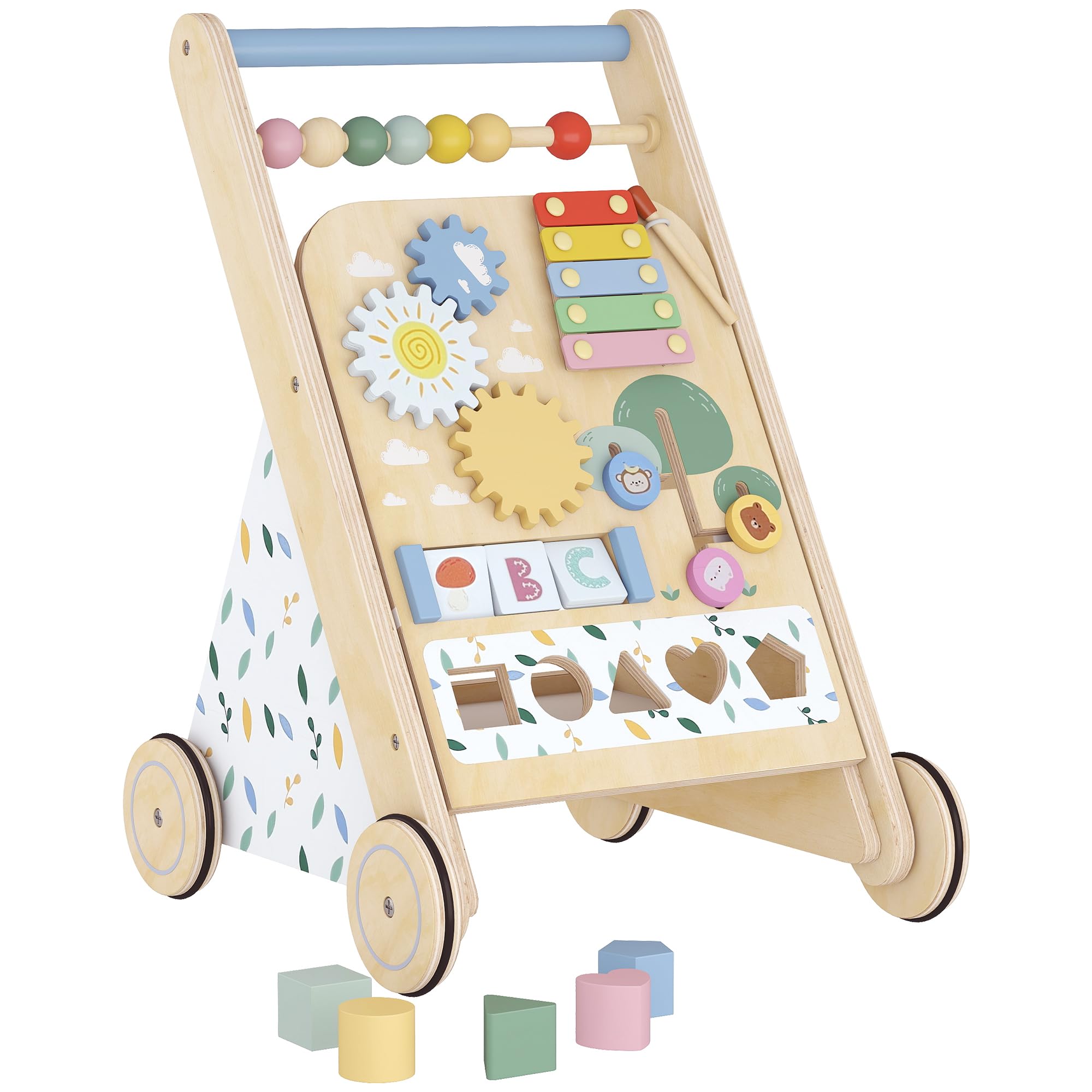AIYAPLAY Wooden Baby Walker, Toddler Push Along Walker, 18 Months+, Natural