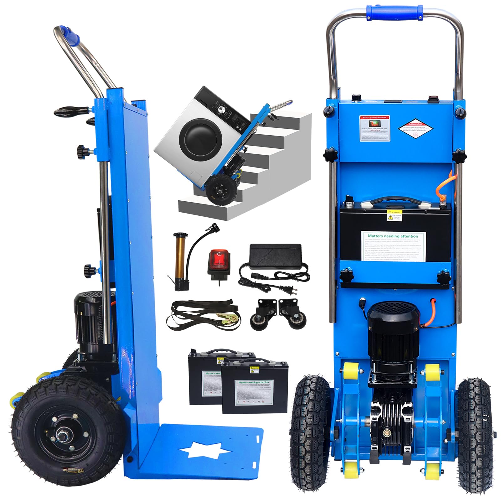 1500W Electric Stair Climbing Trucks Easy Up/Down, 900bls Max Load Capacity, Solid Wheel Grocery Cart Takes 6000 Steps Electric Stairs Hand Trucks Heavy Duty, for Warehouse Logistics Distribution