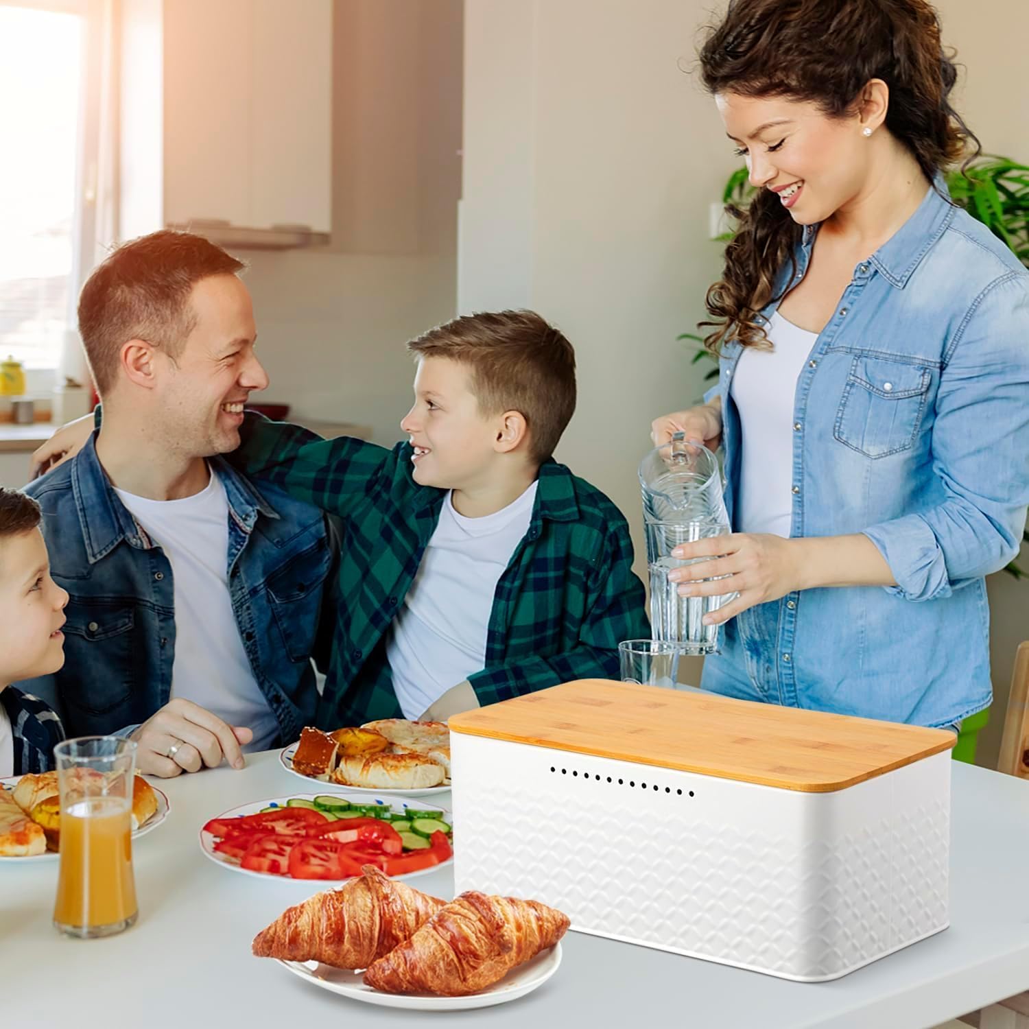 Bread Bin with Bamboo Lid, White Bread storage box – Bread Holder Bin for Kitchen Countertop Storage Organizer (White)