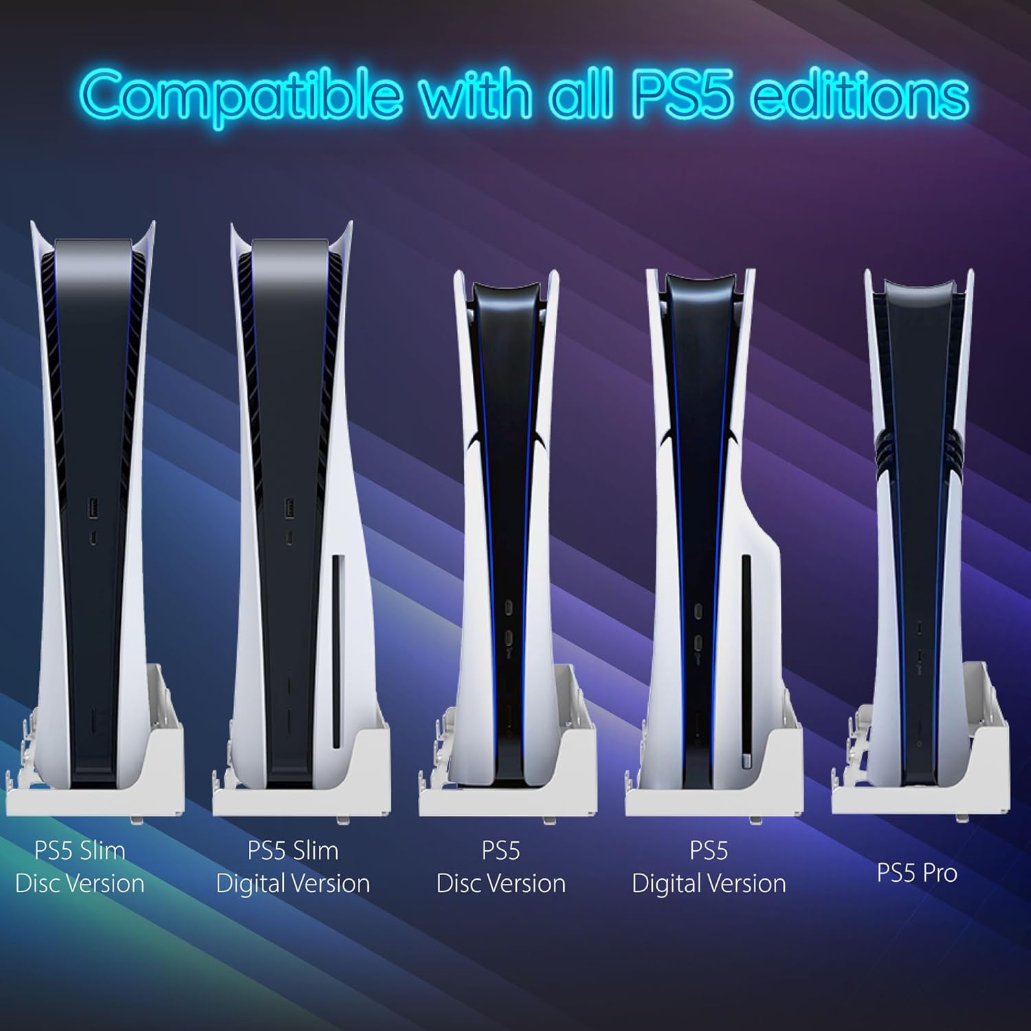 Fosmon Wall Mount Kit with Fast Charging Controller Charger Station Compatible with PS5, RGB Light, Metal Stand & Anchors Compatible with PS5 Disc & Digital Version (Slim & Pro) - Image 7