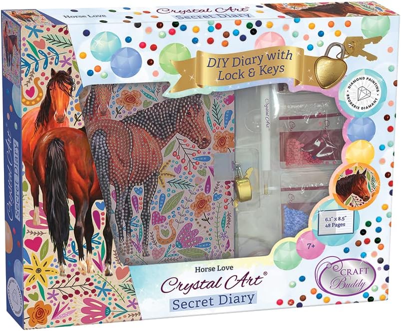 Crystal Art Secret Diary - Horse Love - Kit de pintura de diamantes para edades de 8 años en adelante