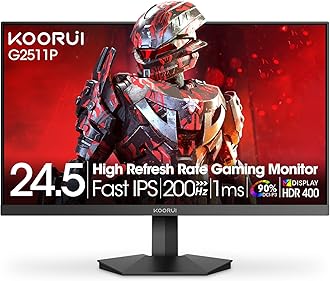 KOORUI 24.5 Inch Gaming Monitor, 200Hz FHD 1080p IPS Screen, 1ms（GTG ）, HDR400, 90% DCI-P3, Adaptive Sync, HDMI 2.0丨DisplayPort 1.4, Eye Care, Black (G2511P)