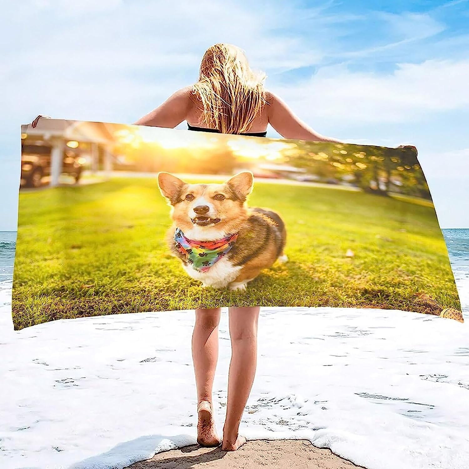 Grande Serviette De Plage, XXL 150 X 200 Cm Serviette De Plage Microfibre, Serviette De Bain Chien Animal, Serviette De Plage Enfant, Tapis De Plage Anti Sable, pour Salle De Bains -0P8D