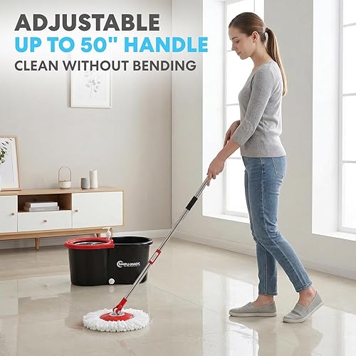 Miniatura 5 de SIMPLI-Magic Trapeador giratorio de 360° y cubo con escurridor - 3 cabezales lavables de microfibra de alta absorción - Juego de trapeador giratorio