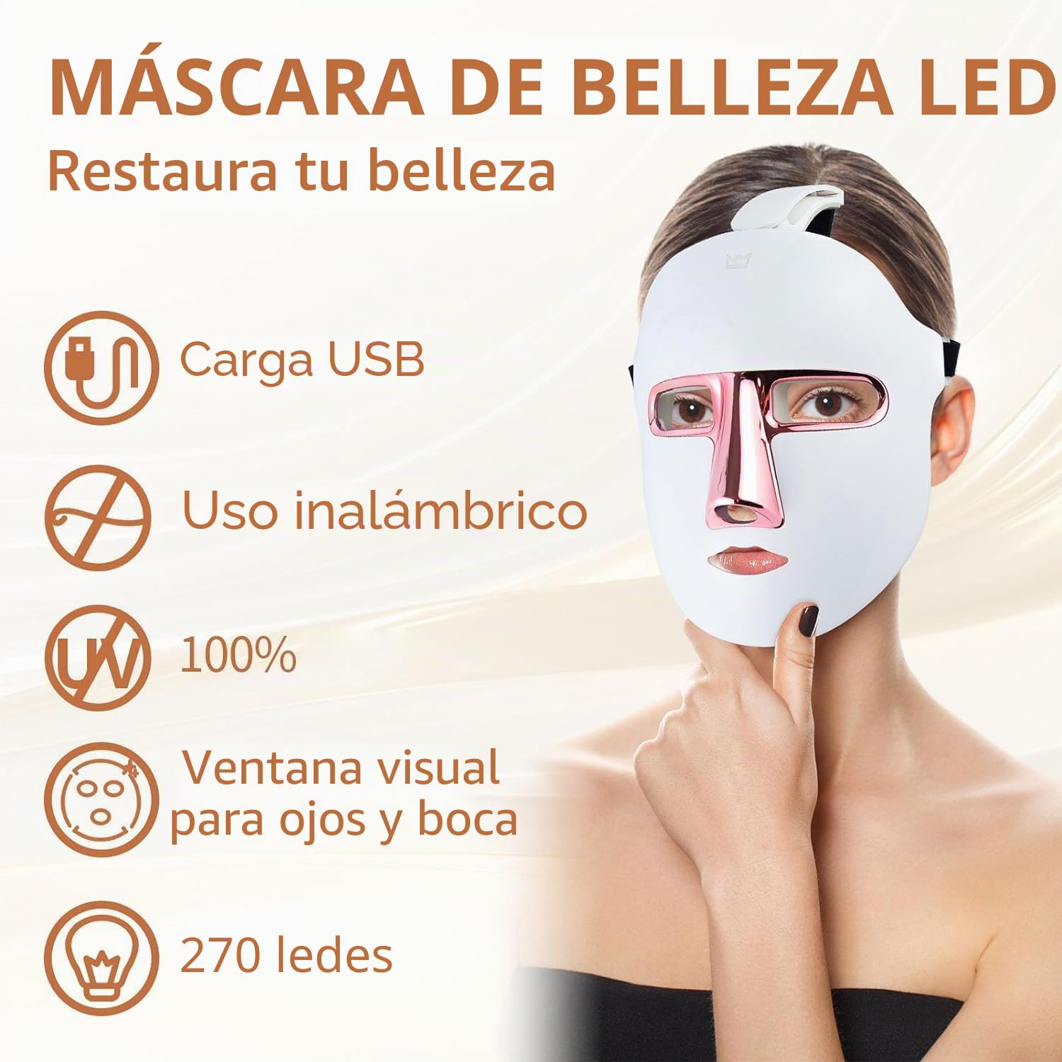 Mascarilla Facial LED Recargable, Luz Roja y Azul para el Cuidado Facial, Reafirmante y Antiedad, Dispositivo de Belleza para Uso Diario