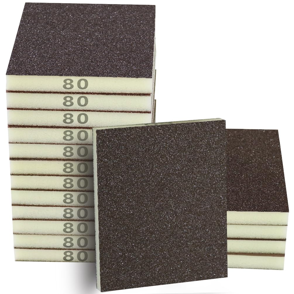 16PCS 80 Grits Sanding Sponge Coarse Sanding Block, Washable and Reusable Wet Dry Sandpaper Sponge， Sander Sponges for Wood Drywall Metal Wood