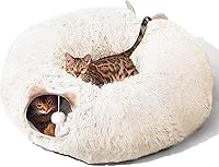 Vista 9 de Túnel para gatos con cama de gato para gatos de interior, suave de peluche de Peekaboo debajo del árbol de Navidad, cueva para gatos