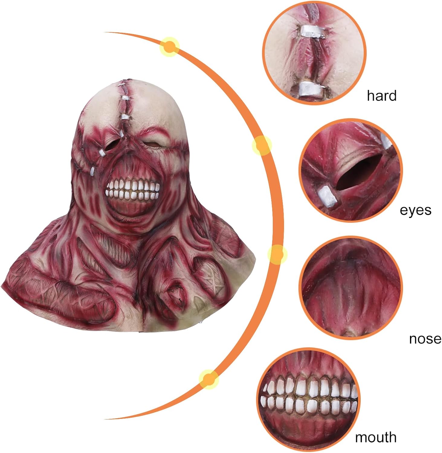 Miniatura 4 de Scary Walking Dead Zombie Head Mask Latex Creepy Halloween Costume Horror Adult Halloween Decoration Props