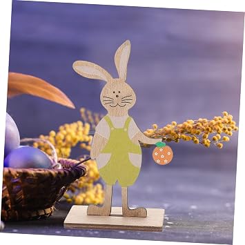 4個 木製の装飾品 rabbit home decor 干し草 しゃべるサボテンのおもちゃ 豚 ケーキの装飾 イースターの装飾 フォトプロップス シーンレイアウトの装飾
