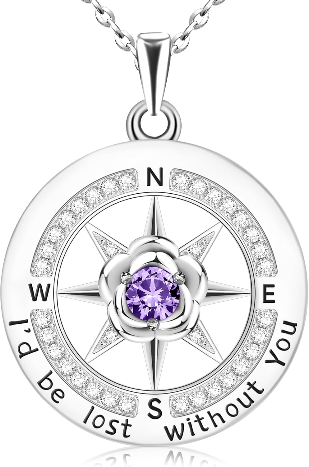 HOH-Tech Compass Necklace for Women 925 Sterling Silver Id be Lost without You Compass Necklace Birthstone Graduation Jewelry Pendant for Mothers Wives Daughter