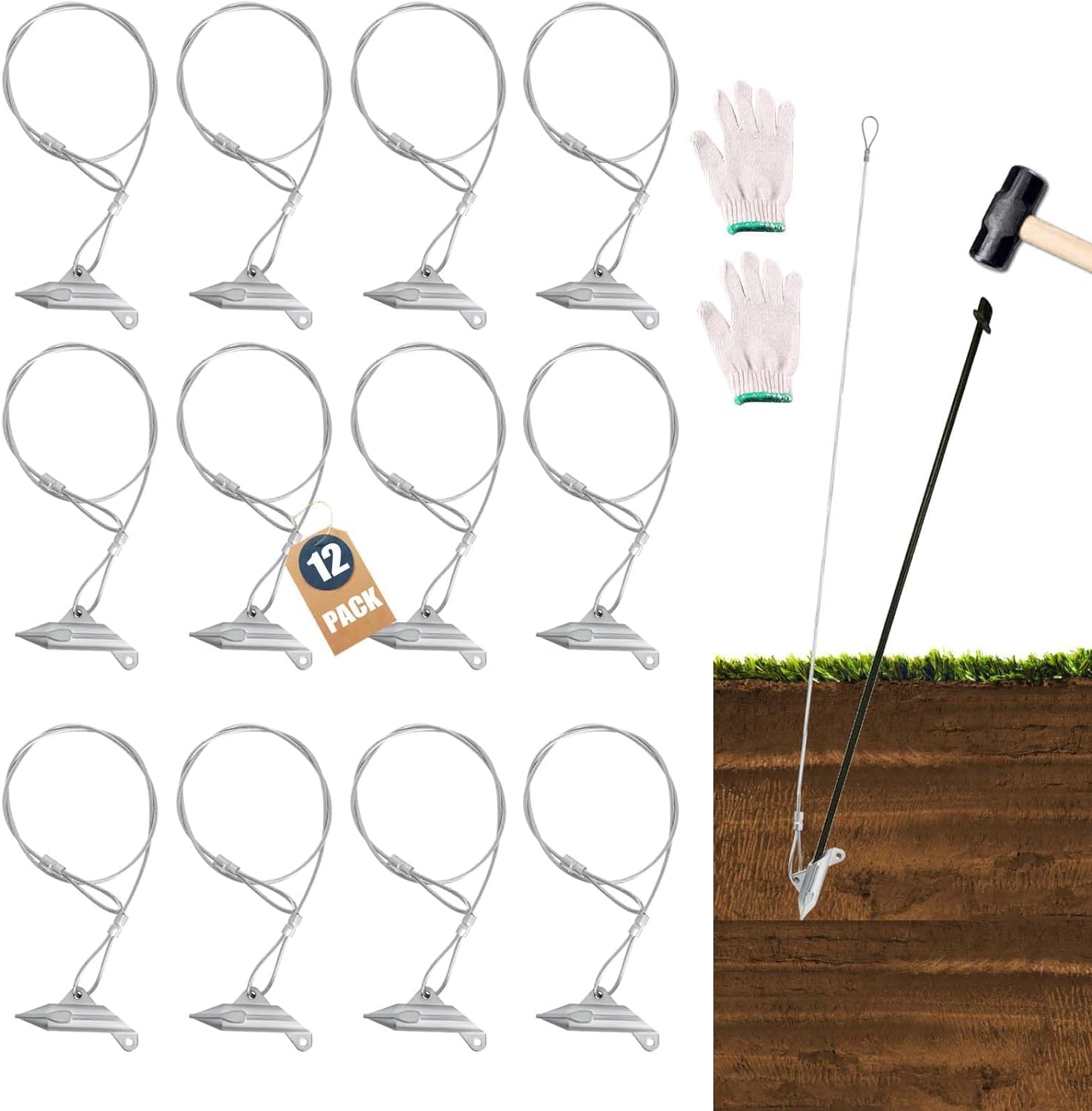 Ground Earth Anchors,Minimum of 1000 Lbs 30Inch Cable Duckbill Earth