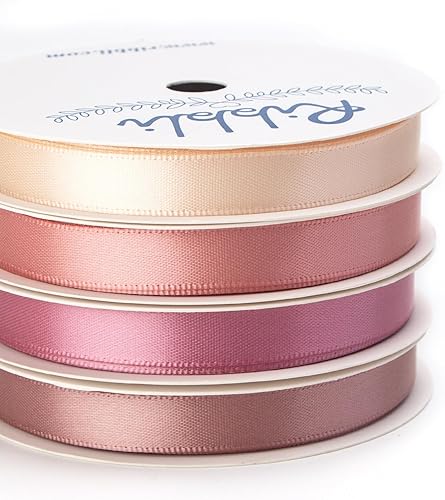 Miniatura 2 de Ribbli 4 rollos de cinta de satén rosa polvorienta de 38 pulgadas x 4 rollos en total de 40 yardas, color rosa champánoro rosamalva rosadacinta