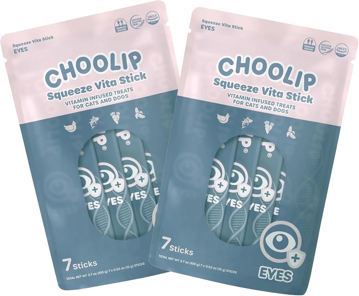 Choolip Squeeze Vita Stick Lickable Cat & Dog Treats – 14 Sticks (2×7 Value Bundle) Eye Support, Creamy Grain-Free Puree with Lutein, Astaxanthin, Omega 3 & Vitamin E for Vision & Ocular Health