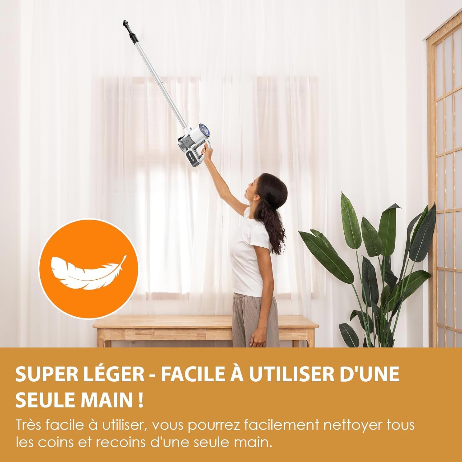 VersLife Aspirateur Balai sans Fil, Aspirateur sans Fil 30Kpa avec 30 Min d'Autonomie, 4 en 1 Aspirateur Balai sans Sac pour Les Poils d’Animaux, Tapis, Sols (Blanc)