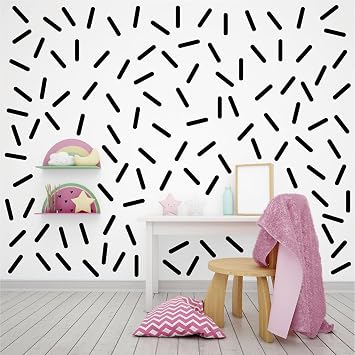 Confetti Wall Decals Self-Adhesive Colorful Stripe Wall Stickers for Kids Room, Nursery, Playroom, Classroom, Home Decor Black