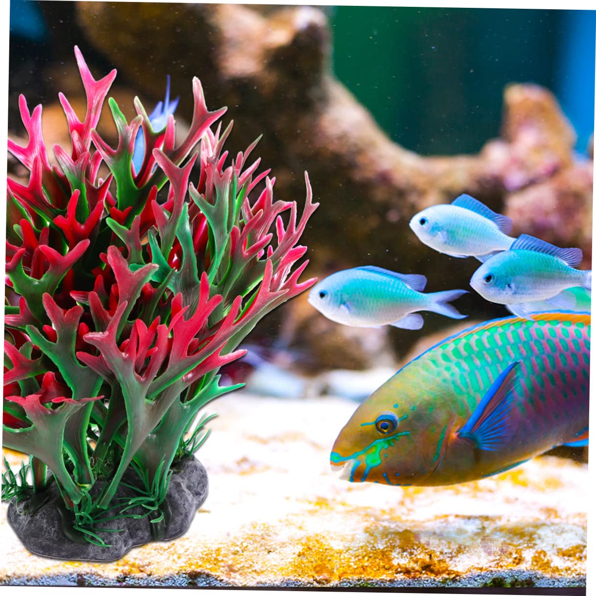 BUGUUYO Realistic Artificial Coral Aquatic Plant Fish Tank Decor Red for Small Aquariums