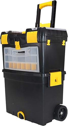 Miniatura 2 de Erie Tools Caja de almacenamiento portátil con ruedas de 2 niveles con asa plegable de bloqueo automático y compartimento de almacenamiento