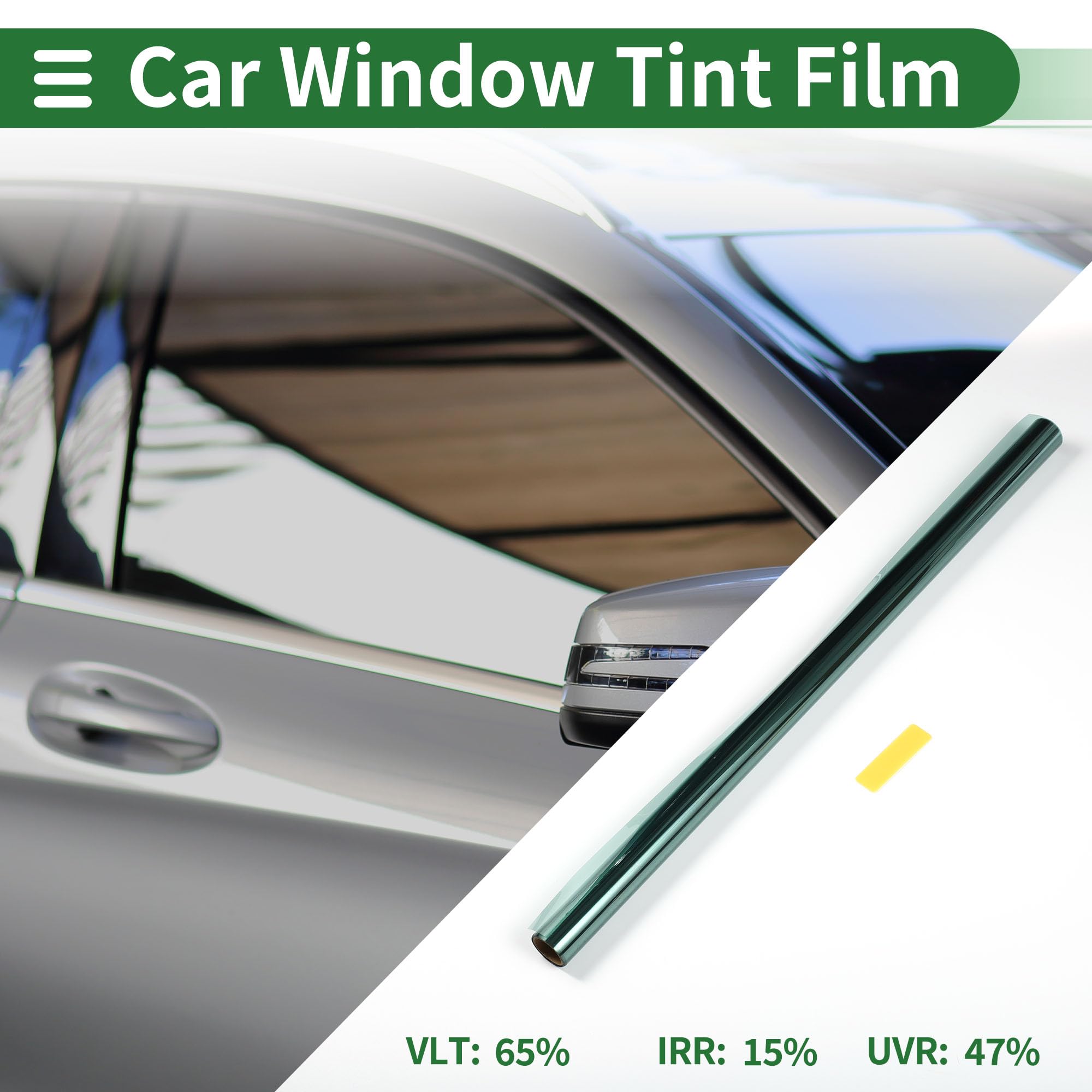 Motoforti Pellicola oscurante a 2 strati in carbonio per finestrini auto, VLT 65% IRR 15% UVR 47% verde, 4,5 m x 35,43 pollici, pellicola per la privacy 2 mil PET 1 pezzo
