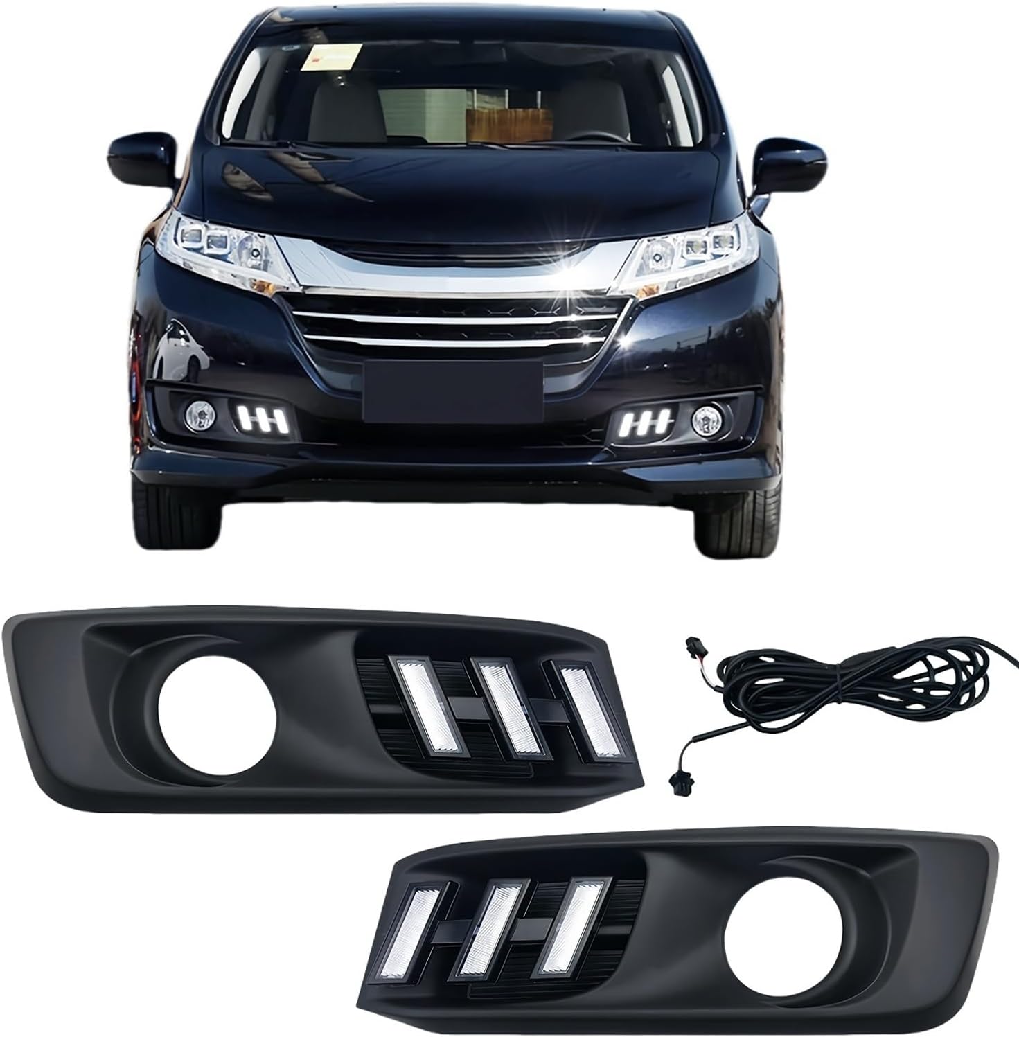 LED DRLライトベゼル、オデッセイ 2015-2018 対応、ダイナミックシーケンシャルターンシグナル付きデイタイムランニングラ