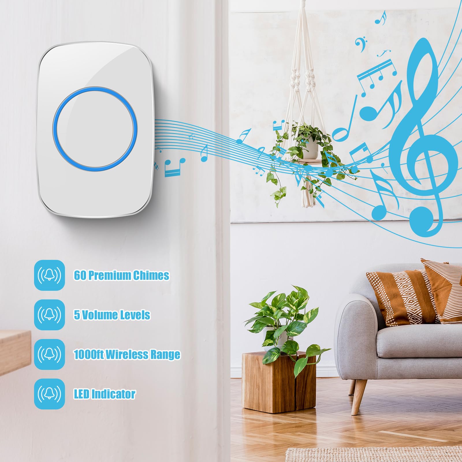 Kit campanello wireless impermeabile, 8 pezzi, 4 pezzi, con 4 ricevitori, portata 300 m, 5 livelli di volume con 60 campanelli e flash LED (bianco)