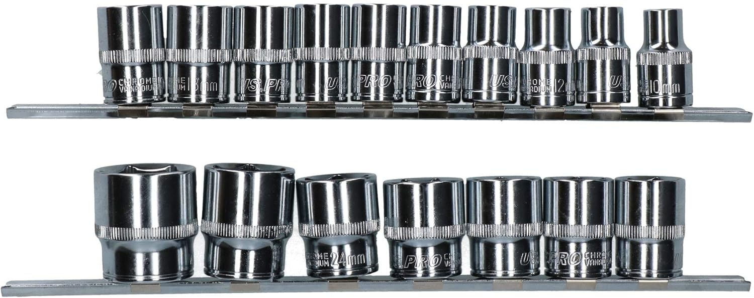 17pc 1/2" Drive Metric MM Shallow Sockets 6 Sided Single Hex 10mm