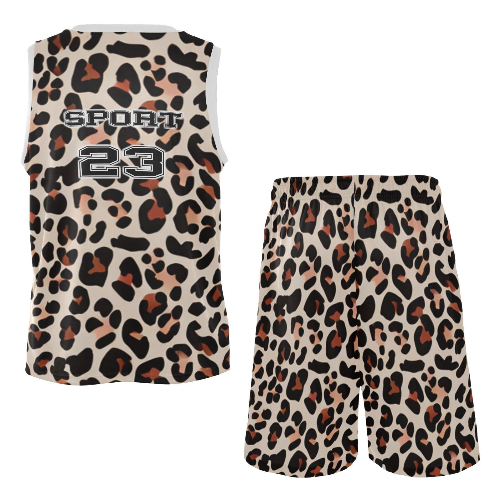 FLildon Classic Leopard Print Boys Basketball Jersey Set Tank Top Shorts Tracksuit Sport Training Suit for Kids, XXL