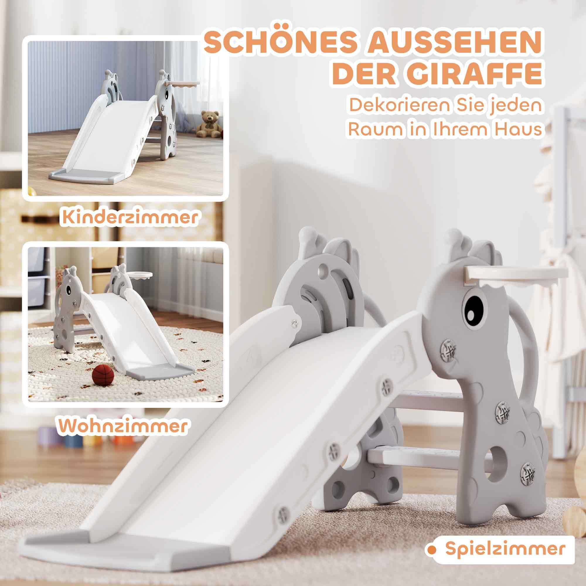 AIYAPLAY Kinder Rutsche 3-in-1 mit Basketballkorb, Gartenrutsche für Kleinkinder 1-3 Jahre, Grau
