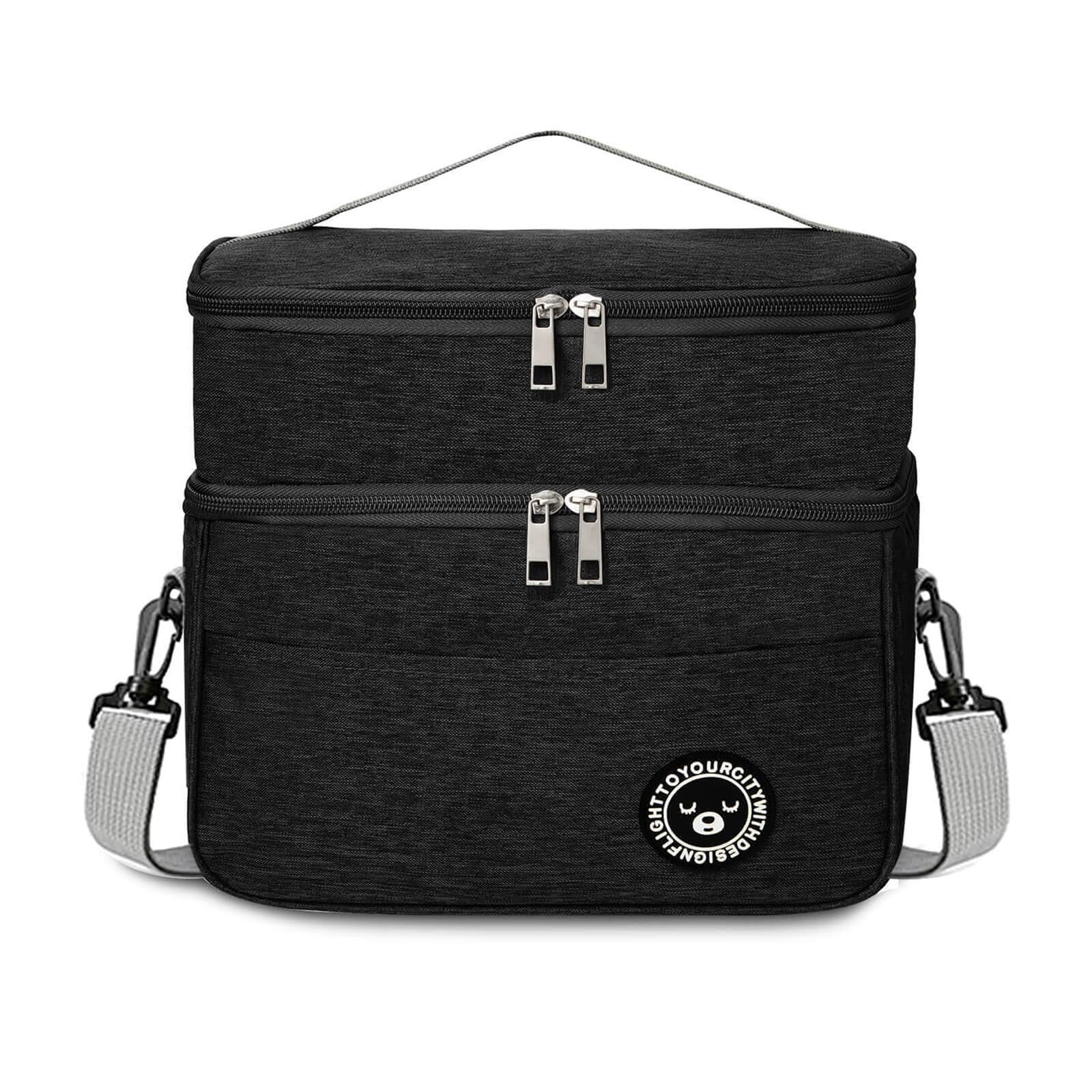 TUXUNQING Kühltasche klein 9.6L, Faltbare doppelschichtige Kühltasche, Mini kühltasche, Lunch Bag, Lunchbox Tasche, Lunchtasche Isoliert, für Arbeit Reisen Büro Picknick (Schwarz, M)
