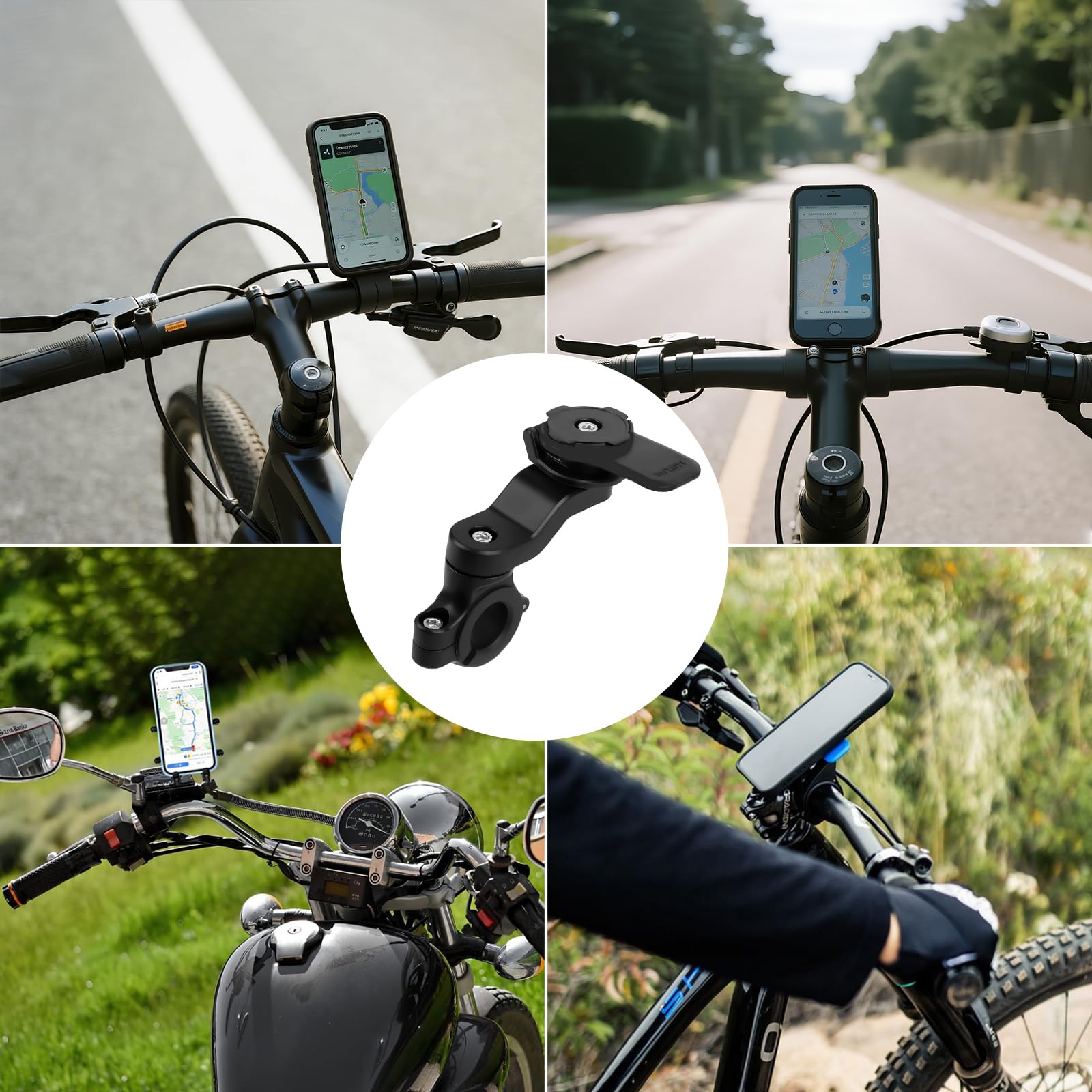 Porta Cellulare Bici Universale Supporto per Bicicletta E Moto, Supporto Telefono per MTB, Porta Smartphone Moto, 2 Adesivi per Cover Telefono, per Schermi da 4,7“ a 7,2” di Smartphone （Nero）