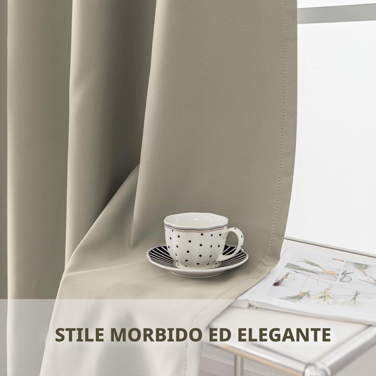 YSTELLAA Impermeabili Tende Oscuranti Per Interni 2 Pezzi, 140×260CM, Tende Termiche Isolanti Con Anelli, Moderne, Fonoassorbenti, Per Soggiorn, Camera Da Letto, Beige
