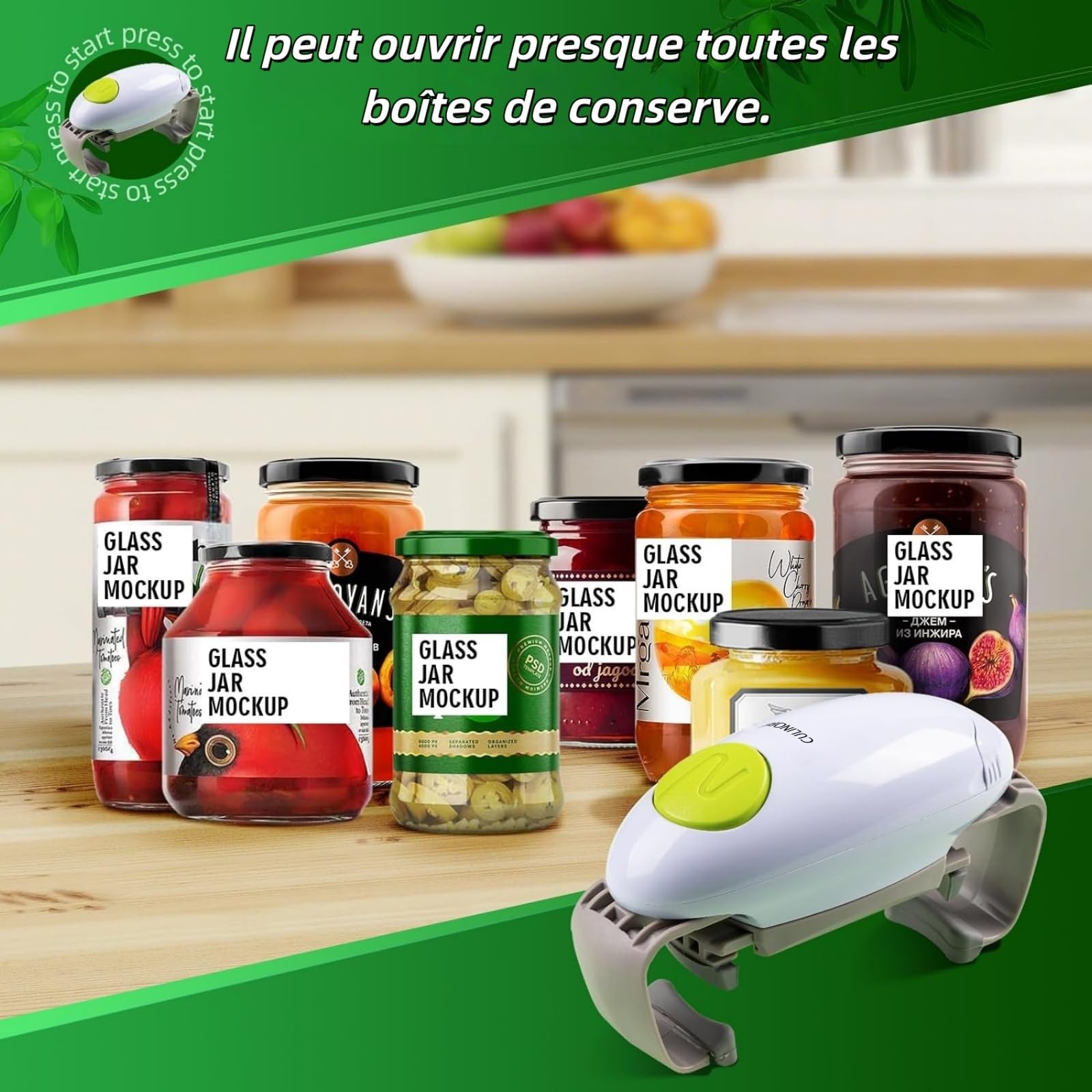 Ouvre-boîte électrique - Pour bocaux scellés - Moins d'efforts pour ouvrir - Ouvre boîte automatique - Démarrage un clic