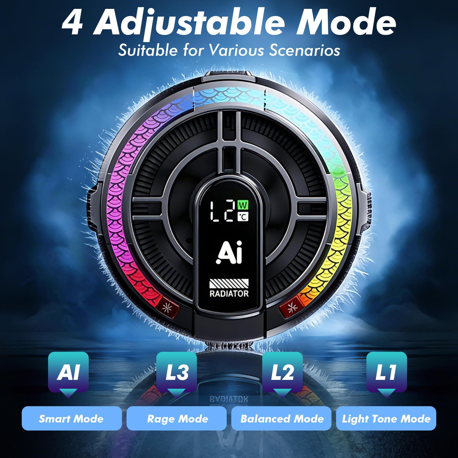 Refrigeratore magnetico per tablet con 4 modalità di raffreddamento e luce RGB, display digitale, dispositivo di raffreddamento per telefono a semiconduttore per iPad, tablet, prevenzione del